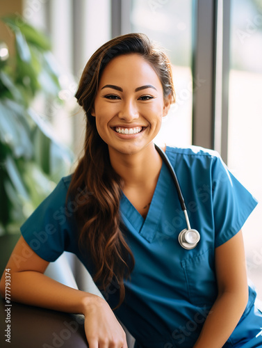 Portrait Of Smiling Nurse. Generative AI. © Saman