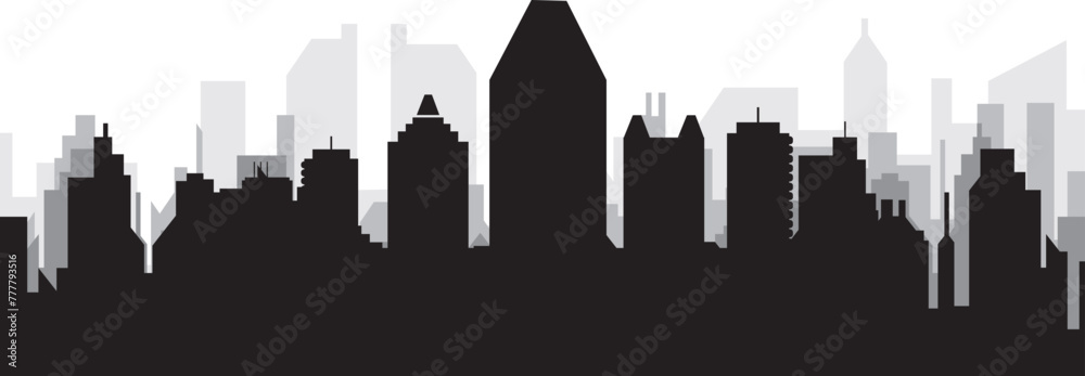 Black cityscape skyline panorama with gray misty city buildings background of MONTREAL, CANADA