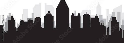 Black cityscape skyline panorama with gray misty city buildings background of MONTREAL  CANADA