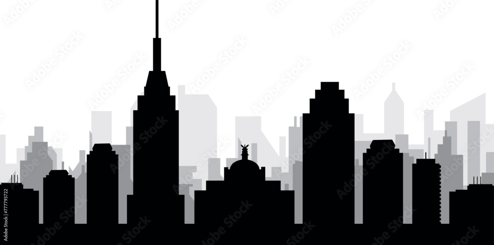 Fototapeta premium Black cityscape skyline panorama with gray misty city buildings background of MEXICO CITY, MEXICO
