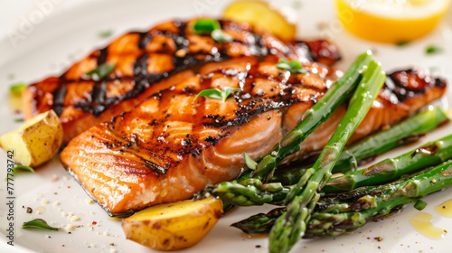 Grilled salmon with asparagus and potatoes