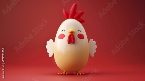 Vector art character, Egg and happiness Chicken, excitement, flat design into 3D space,