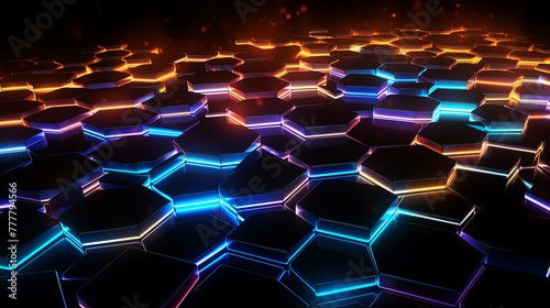 Futuristic Hexagon Tiles with Neon Edges and Warm Tones © Paul Peery