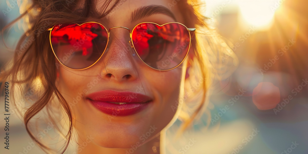 Portrait of woman with heart-shaped sunglasses Portrait of woman with heart-shaped sunglasses