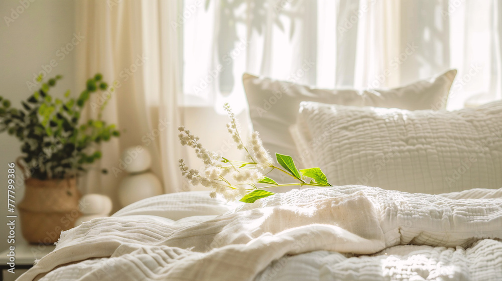 Comfortable bed with soft pillows in modern room, closeup Comfortable bed with soft pillows in modern room, closeup