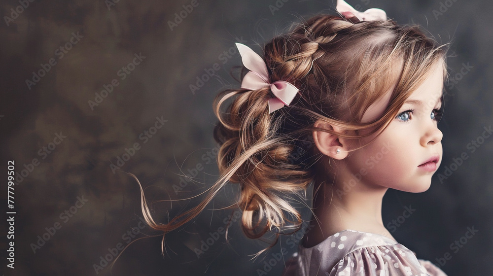 Portrait of a beautiful little girl with long hair, studio shot