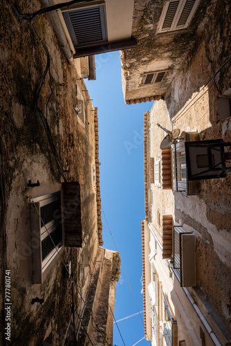 Fototapeta Naklejka Na Ścianę i Meble -  White old houses and narrow streets in medieval small touristic coastal town Sperlonga, Latina, vacation in Italy