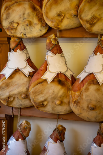 Prosciutto crudo, prosciutto di Parma, uncooked, unsmoked, and dry-cured ham from Parma, Emilia-Romagna, Italy photo