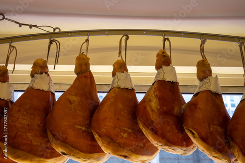 Prosciutto crudo, prosciutto di Parma, uncooked, unsmoked, and dry-cured ham from Parma, Emilia-Romagna, Italy photo