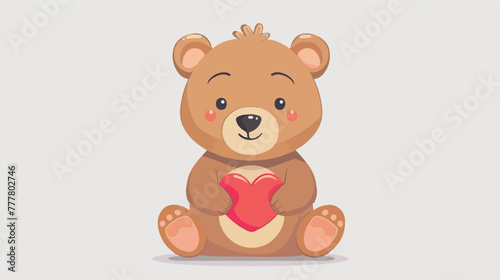Cartoon baby bear holding red heart flat vector isolated