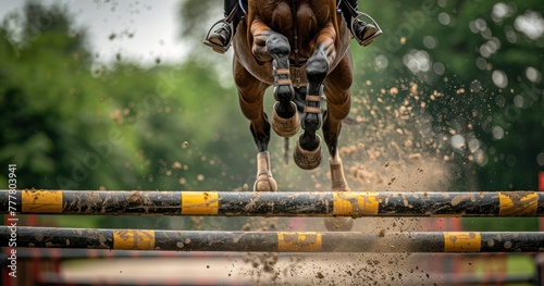 Flying Hooves. Overcoming Hurdles - The Majestic Saga of Equestrian Jumping photo