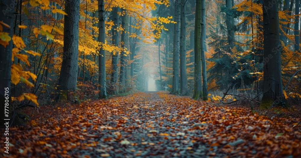 Enchanted Autumn Stroll. Kaleidoscope of Colors Along Forest Paths