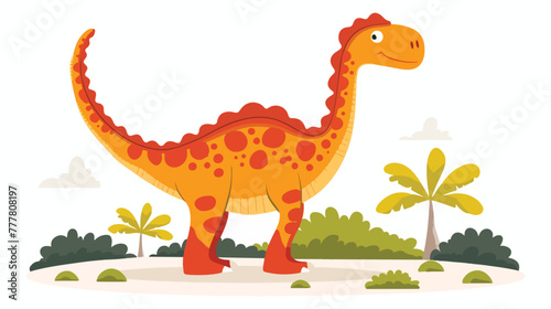 Cartoon dinosaur on white background flat vector isolated