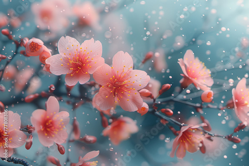A cluster of delicate cherry blossoms flutters in the breeze, their ephemeral beauty a fleeting reminder of life's transient nature. Concept of fleeting beauty and poetic symbolism. Generative Ai.