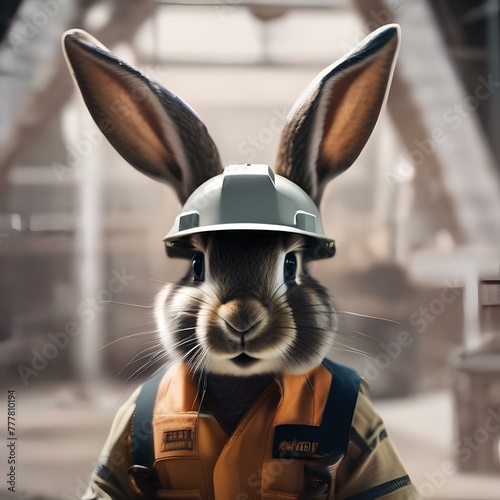 A rabbit wearing a construction helmet and operating heavy machinery3 photo