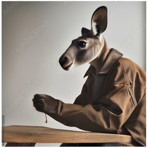 A kangaroo wearing a painter's smock and creating a masterpiece1 photo