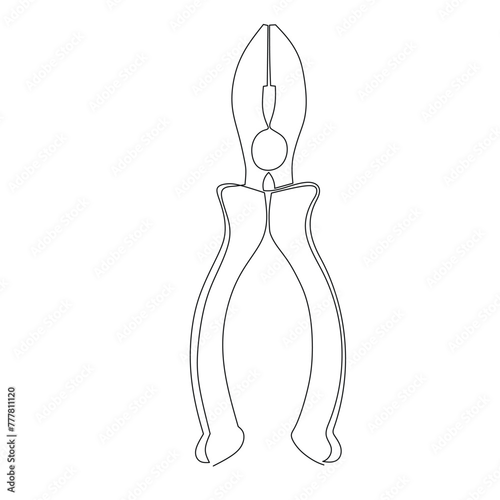 Continuous line drawing of a pilers. Simple flat hand drawn style vector for tool in engineering and construction Continuous line drawing of a pilers. Simple flat hand drawn style vector for tool in engineering and construction