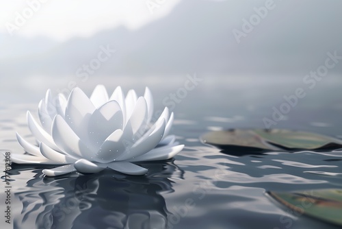 Zen white lotus flower on water, meditation, serenity and spirituality concept.