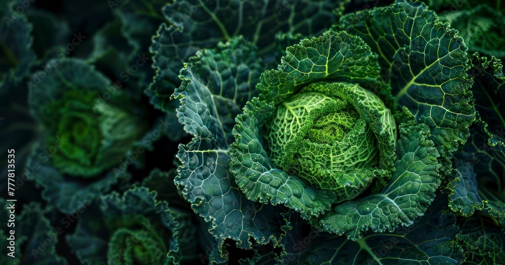Obraz premium Detailed Texture Background of Green Kale Cabbage