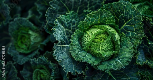 Detailed Texture Background of Green Kale Cabbage