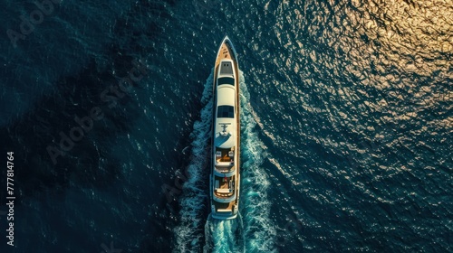 Aerial view of luxury yacht boat moving in the turquoise deep sea. AI generated image © atapdesain
