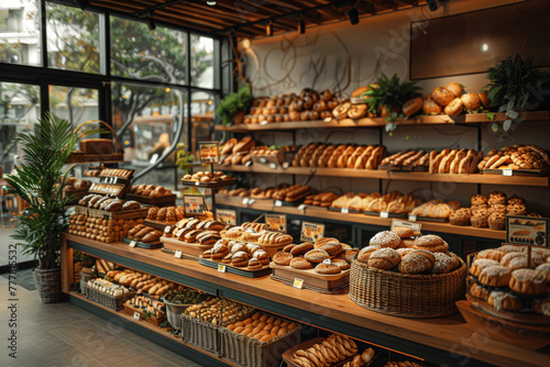 A traditional family-owned bakery competing with a chain of modern bakeries using automated baking technology. Concept of culinary innovation. Generative Ai.