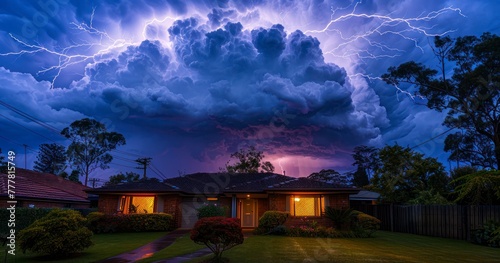 Suburban Lightning Dance. Nature's Spectacular Show Above Residential Areas © lander