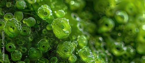 Vibrant Algae Cells Thriving in a Droplet of Pond Water