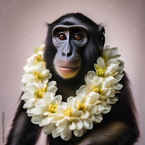 A monkey wearing a lei and hula dancing1 photo