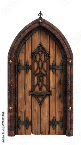 antique medieval wooden door with iron accents, material for game