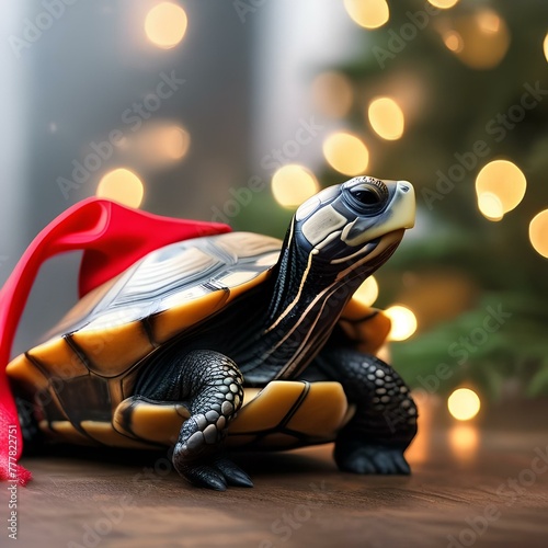 A turtle wearing a Santa beard and delivering presents5