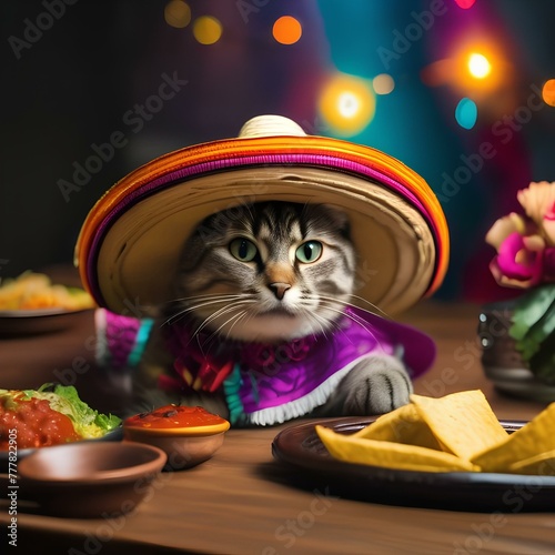 A cat wearing a sombrero and eating tacos for Cinco de Mayo5