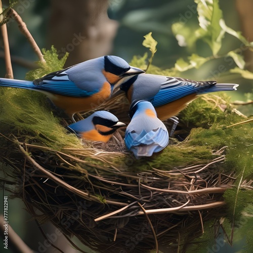 A group of birds building a nest together in the spring1 photo