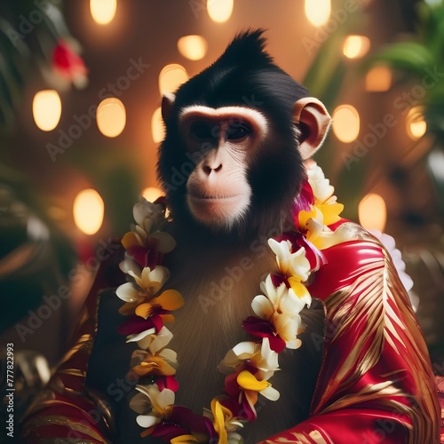 A monkey wearing a lei and hula dancing3