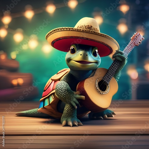 A turtle wearing a sombrero and playing a guitar for Cinco de Mayo5