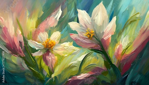 Pintura flores tonos pasteles efecto pinceladas