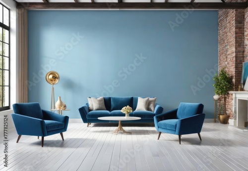 loft and living room vintage interior, 3d rendering © HENDRI
