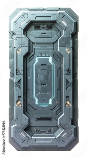 Fototapeta Naklejka Na Ścianę i Meble -  Futuristic spaceship metal door isolated on white background