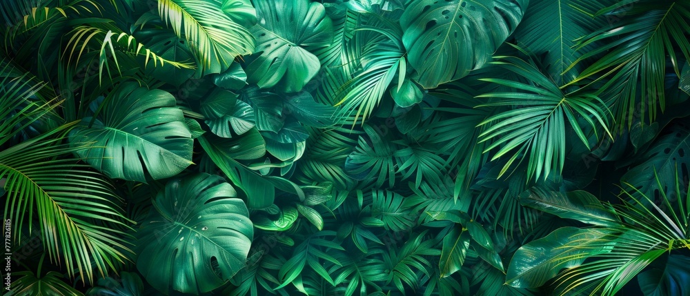 Jade jungle, leafy pattern, tropical escape