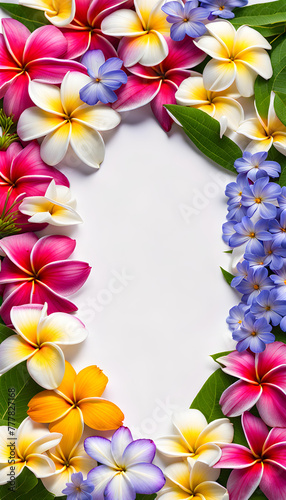 Beautiful phone screenshot image view of wet plumeria daisy cosmos and periwinkle flowers frame © Spring of Sheba