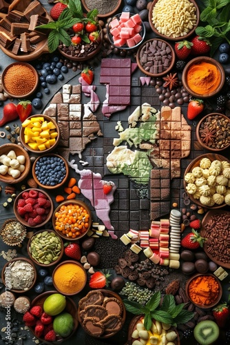 Culinary map in treats, global dessert orbit,