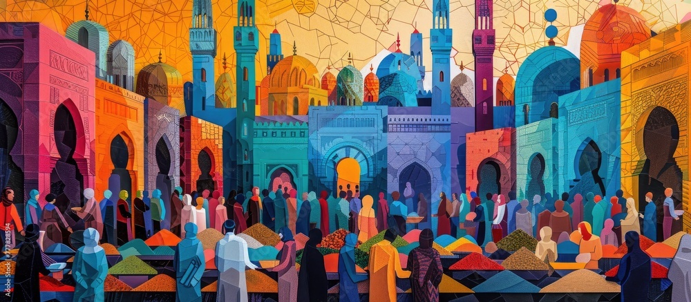 Paper Cut A Vibrant Marrakech Marketplace in Full Swing