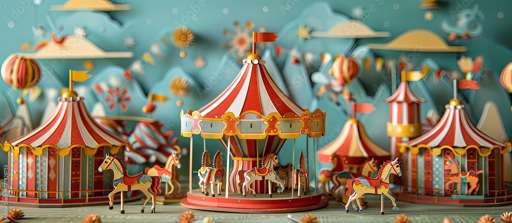 Paper Cut Style Vintage Fairground Nostalgic Charm and Whimsical Intricacy