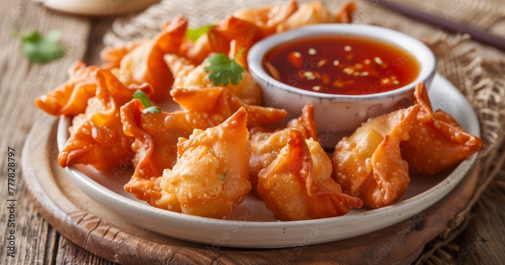 Ceramic Wonton Dish with Pork and Sweet and Sour Sauce