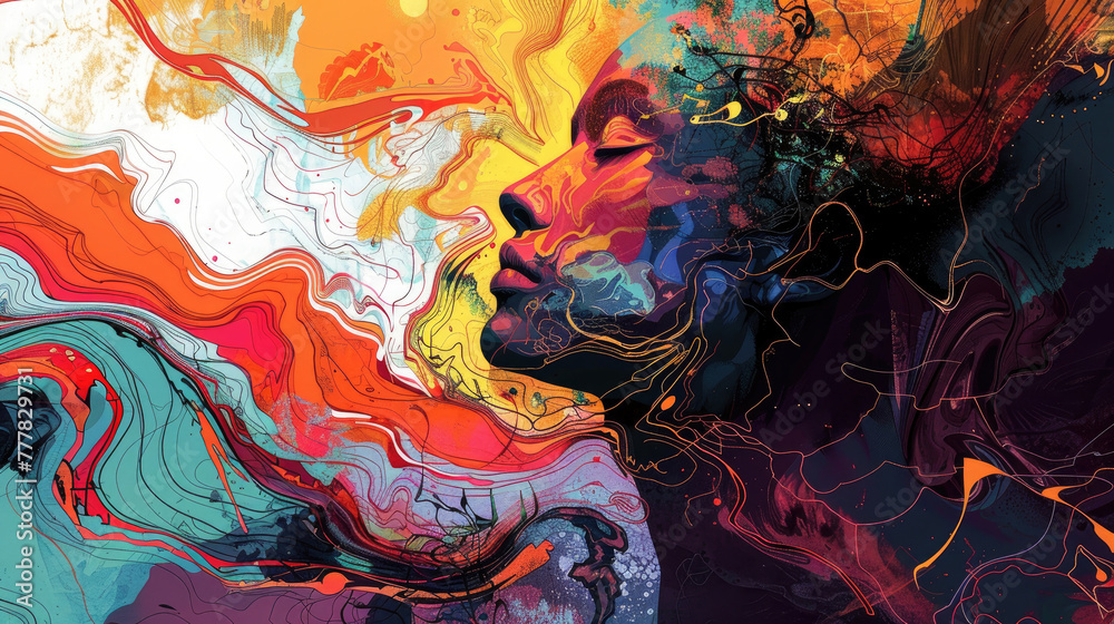 Abstract Emotional Portrait in a Whirl of Vivid Colors