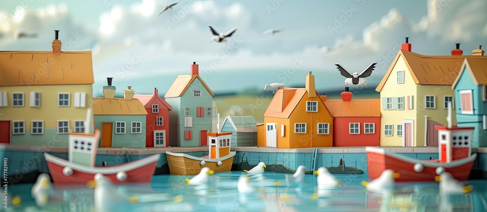 Tranquil Charm of a Paper Cut Seaside Village Coastal Relaxation Personified