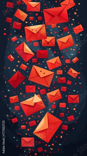 Glowing email icons in cyberspace, communication concept with danger of unknown email attachments. 