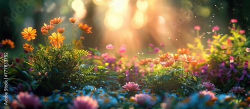 Tranquil Bokeh Blur Garden in Full Blooming Splendor