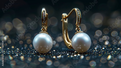 Natural Pearl Earrings Glowing Against Dark Background, Stunning Jewelry Design