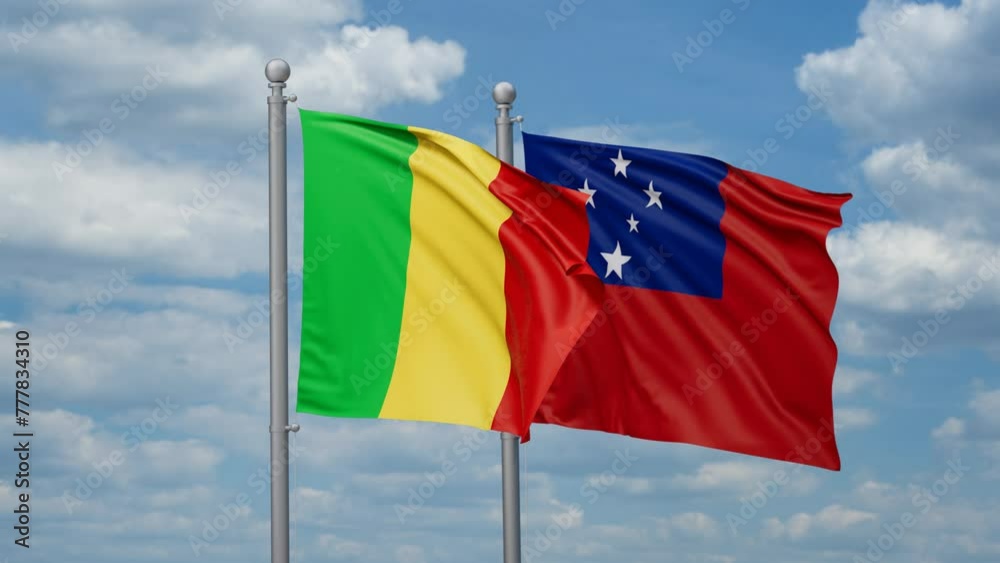 Samoa and Mali two flags waving together, looped video, two country cooperation concept Samoa and Mali two flags waving together, looped video, two country cooperation concept